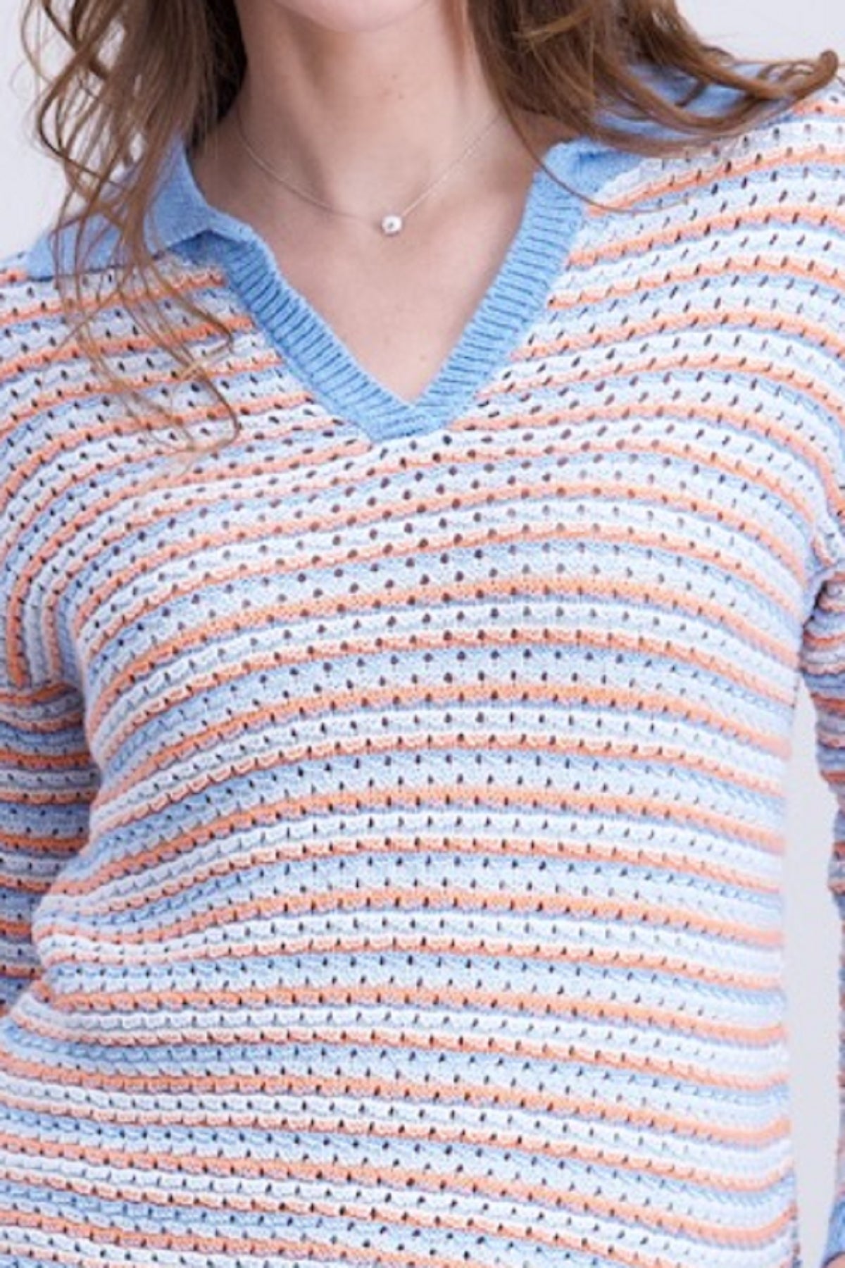 Rayé Ecru, Bleu Ciel Et Corail