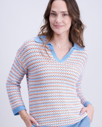 Rayé Ecru, Bleu Ciel Et Corail