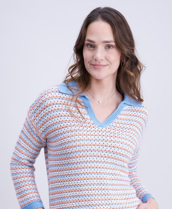 Rayé Ecru, Bleu Ciel Et Corail