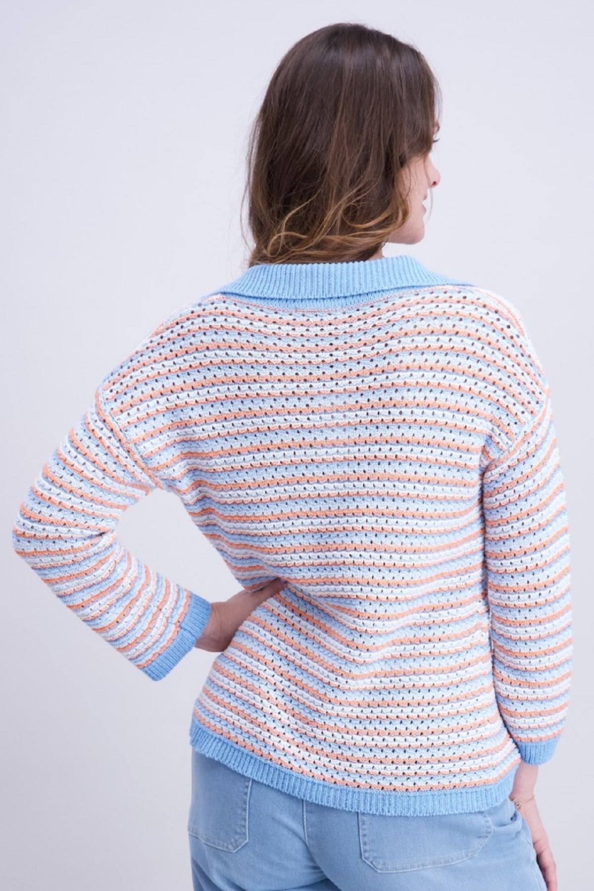 Rayé Ecru, Bleu Ciel Et Corail